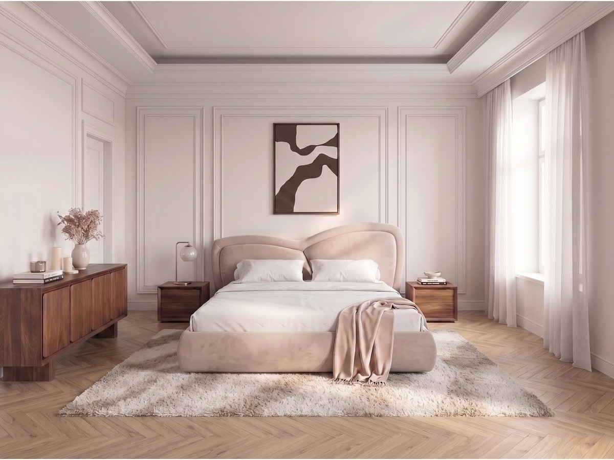 Lit bas DANIELA velours lisse beige