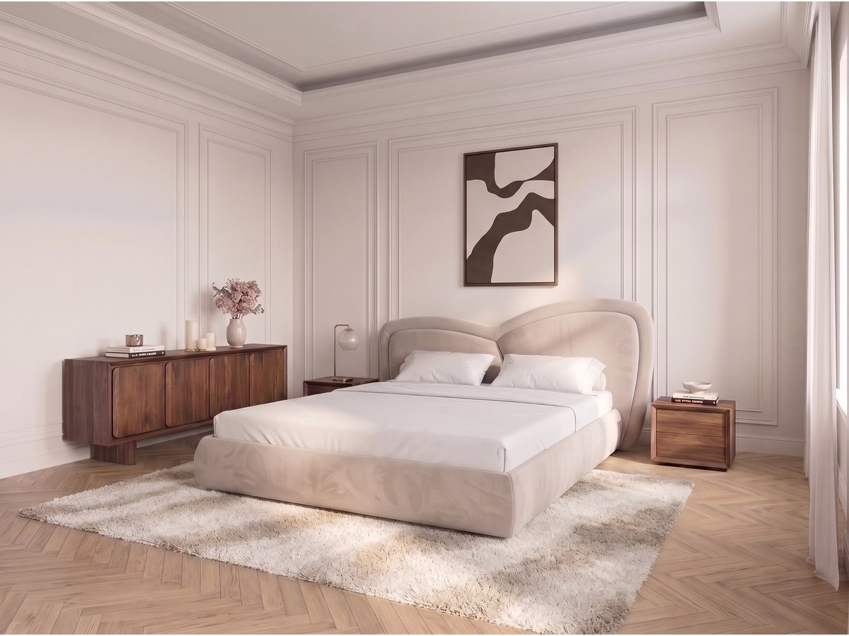 Lit bas DANIELA velours lisse beige — vue 4