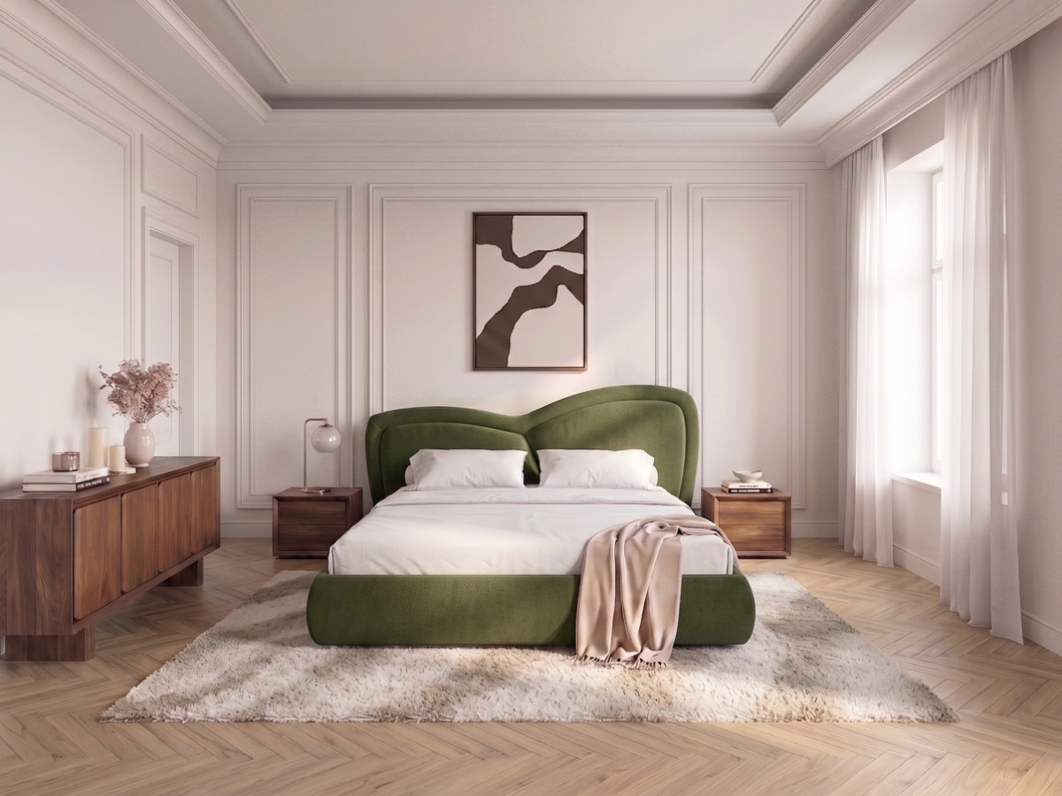 Lit bas DANIELA velours lisse vert