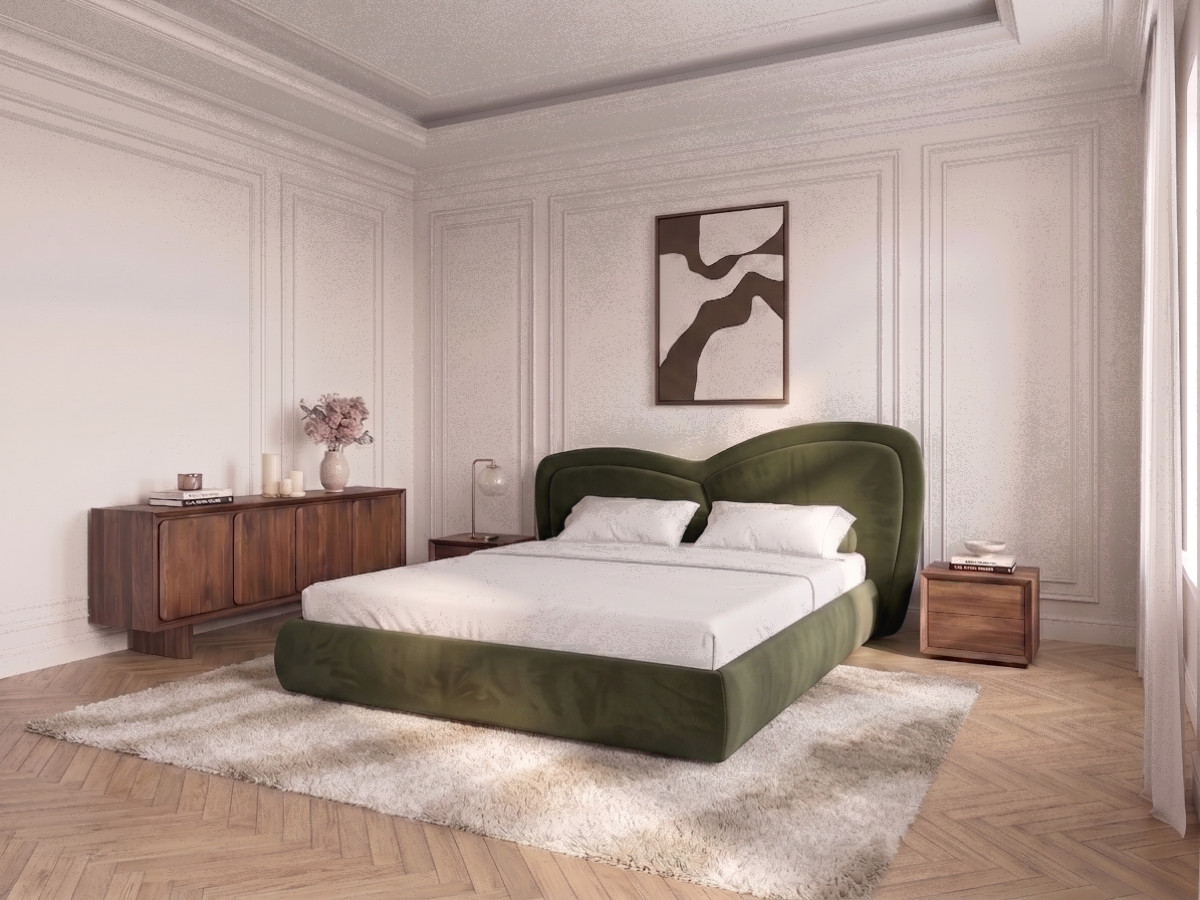 Lit bas DANIELA velours lisse vert — vue 4