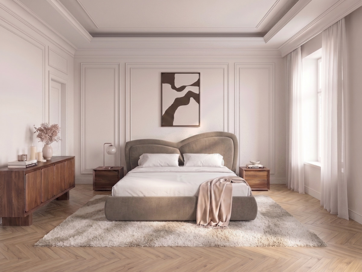 Lit bas DANIELA velours lisse taupe