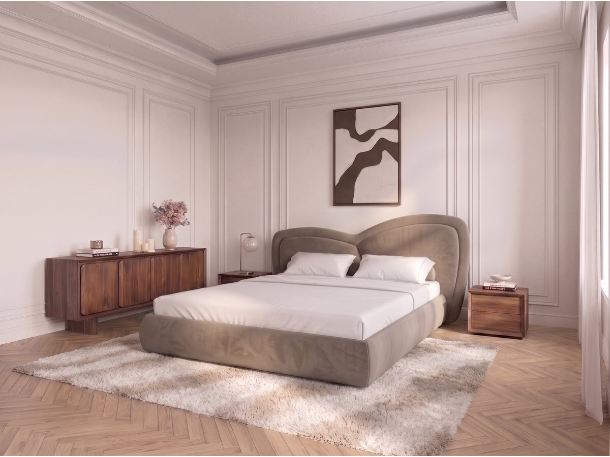 Lit bas DANIELA velours lisse taupe — vue 4