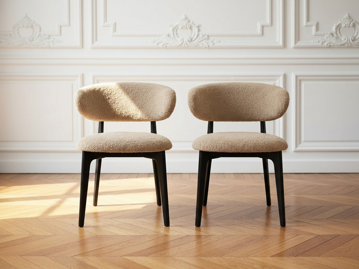 Set van 2 stoelen van beukenhout ROSINE bouclé stof