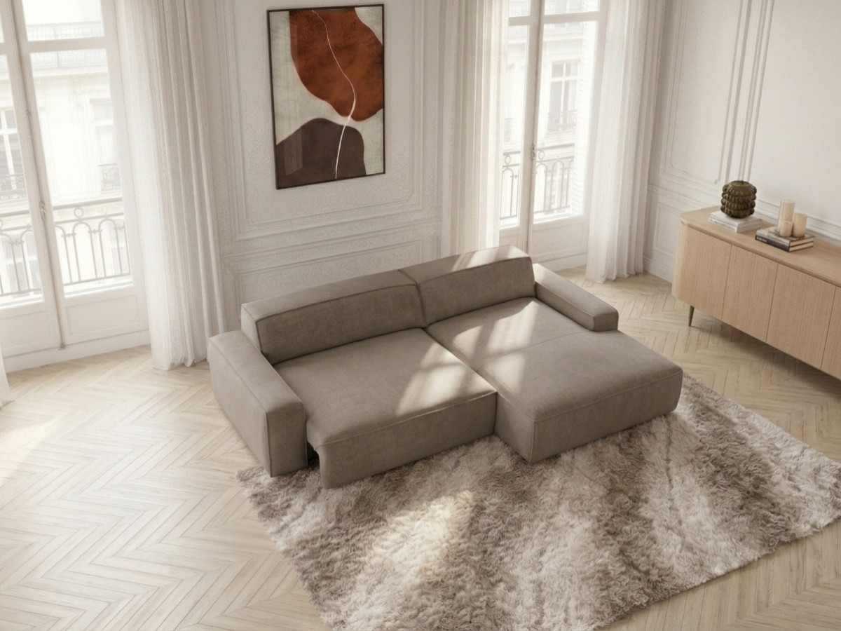 Canapé d'angle convertible avance-recule électrique ABEL tissu chiné
