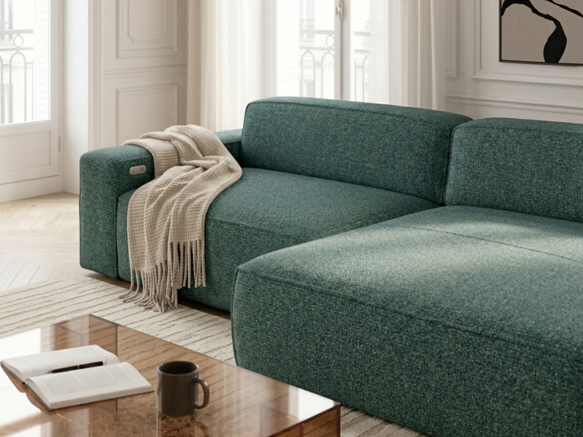 Canapé d'angle convertible avance-recule électrique ABEL chiné vert — vue 5