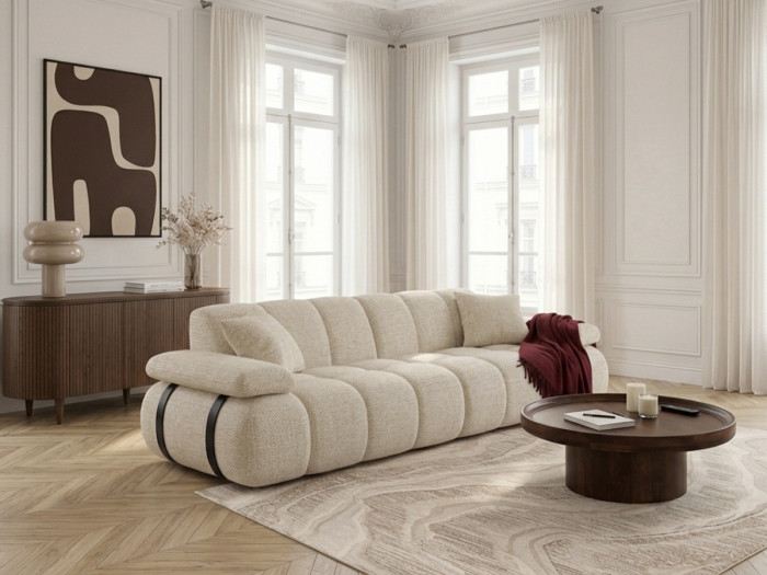 Canapé droit 4 places avec dossier rétractable RIVOLI tissu chiné