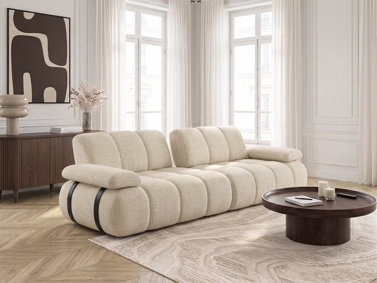 Canapé droit 4 places avec dossier rétractable RIVOLI tissu chiné