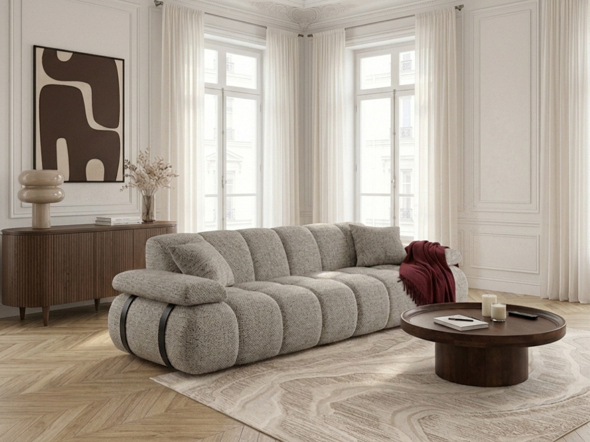 Canapé droit 4 places avec dossier rétractable RIVOLI tissu chiné