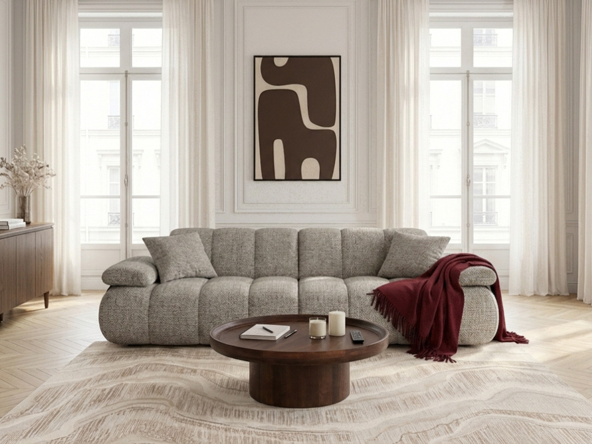 Canapé droit 4 places avec dossier rétractable RIVOLI tissu chiné
