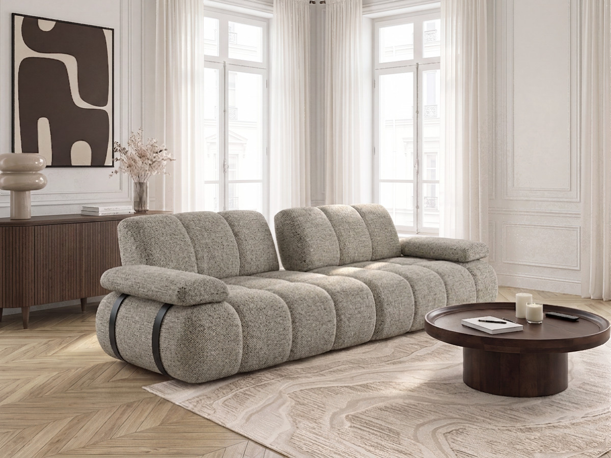 Canapé droit 4 places avec dossier rétractable RIVOLI tissu chiné