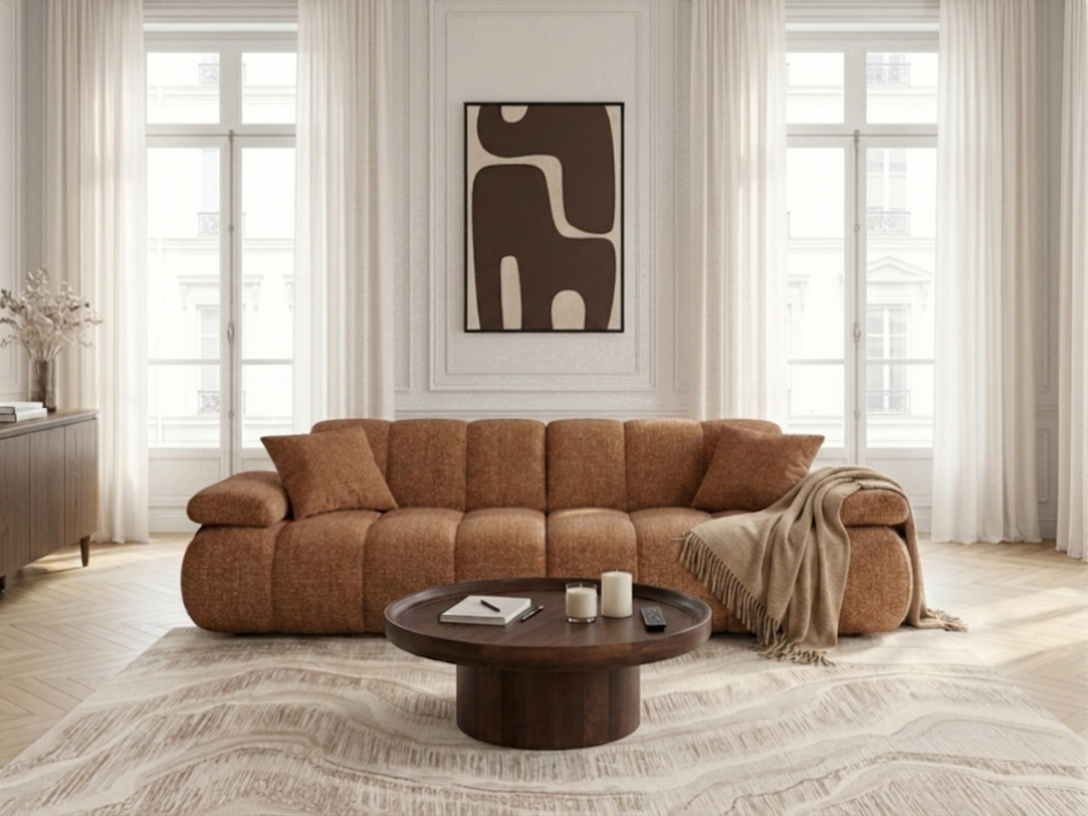 Canapé droit 4 places avec dossier rétractable RIVOLI tissu chiné