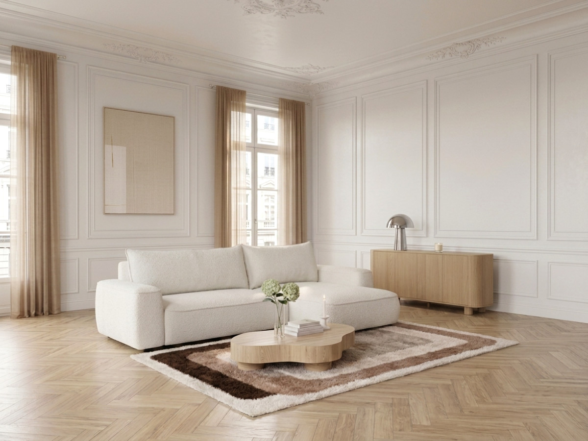 Canapé d'angle réversible convertible HONORE chenille blanc — vue 5