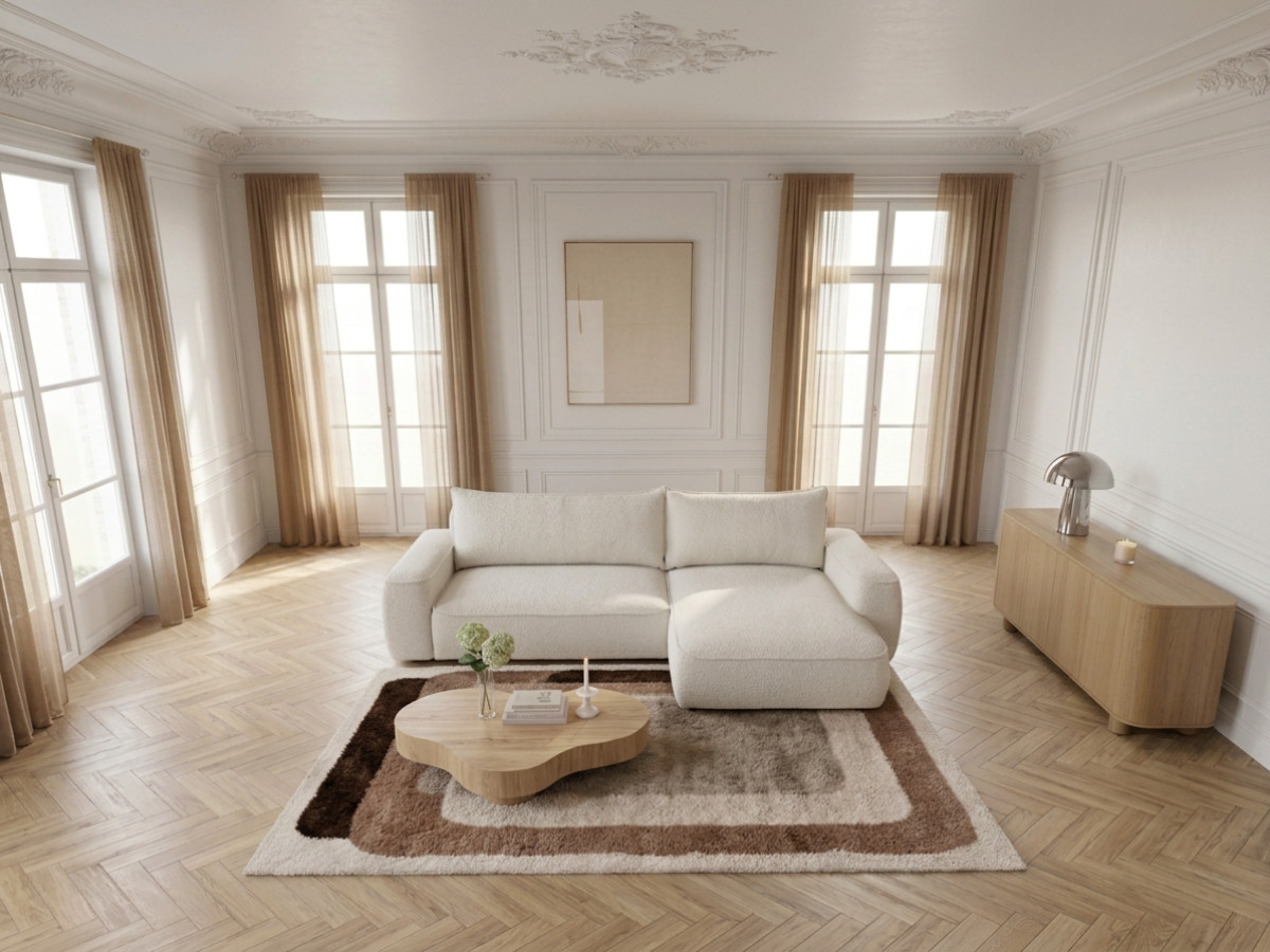 Canapé d'angle réversible convertible HONORE chenille blanc — vue 6