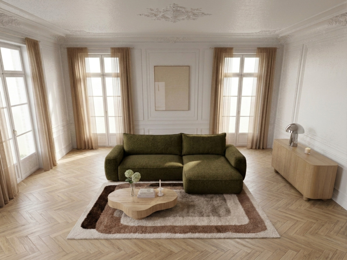 Canapé d'angle réversible convertible HONORE chenille vert — vue 6