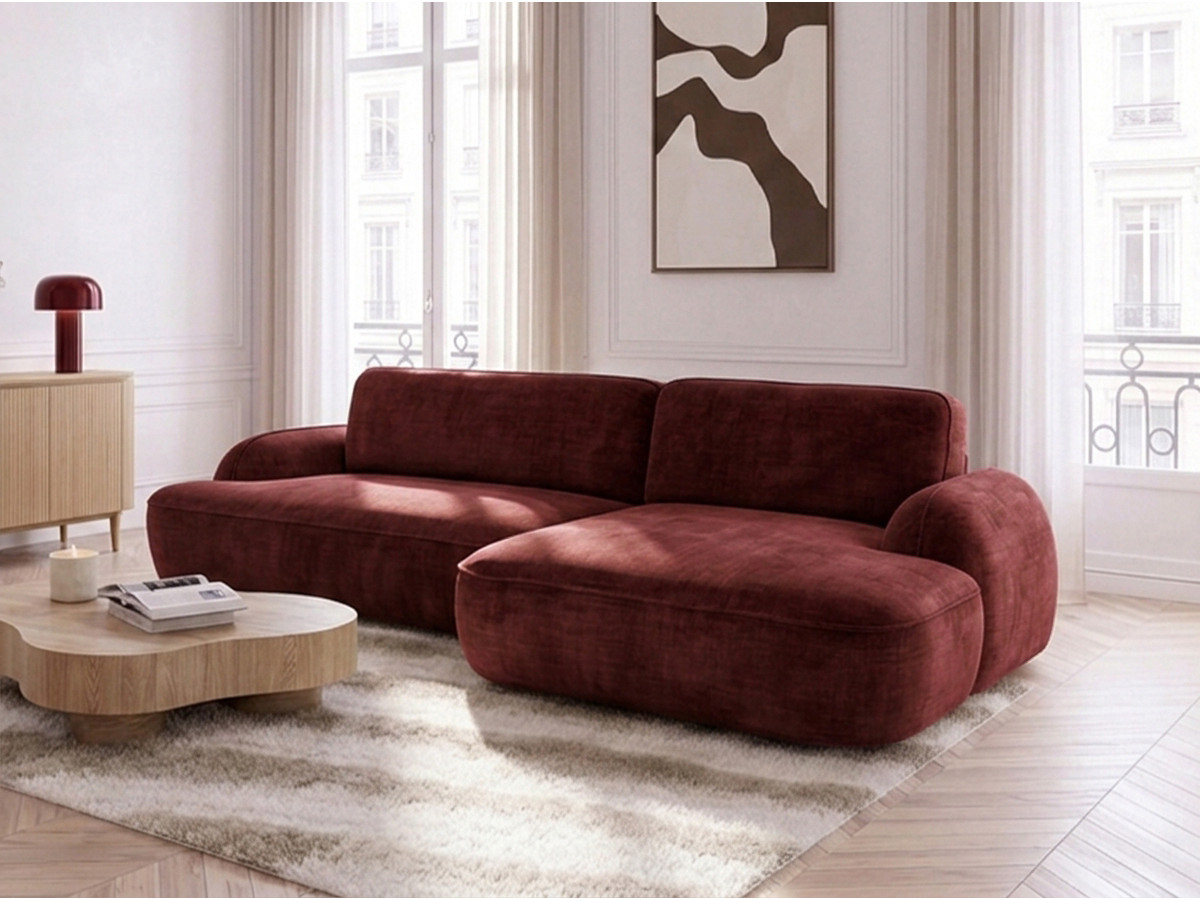 Canapé d'angle convertible CELESTE tissu lisse rouge angle droit BOBOCHIC 3 places