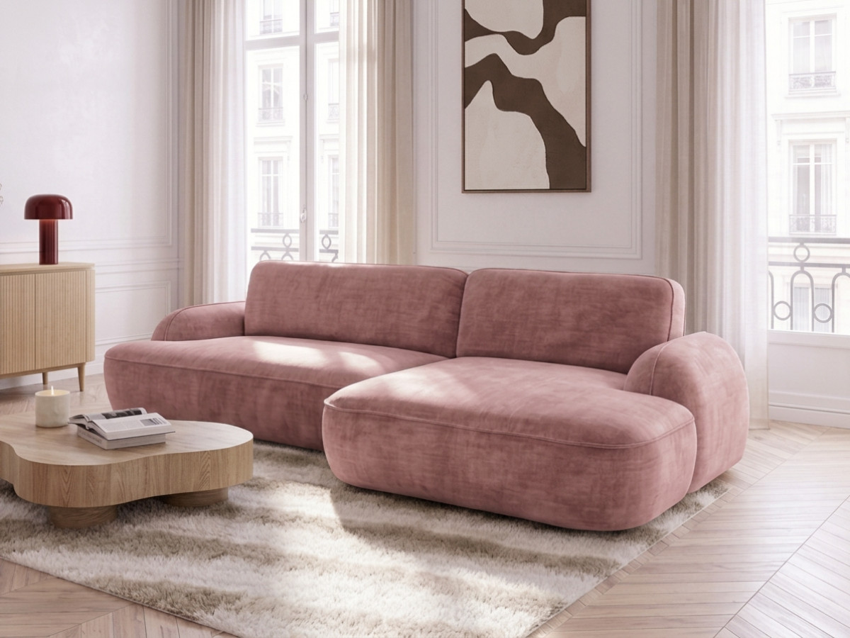 Canapé d'angle convertible CELESTE lisse rose