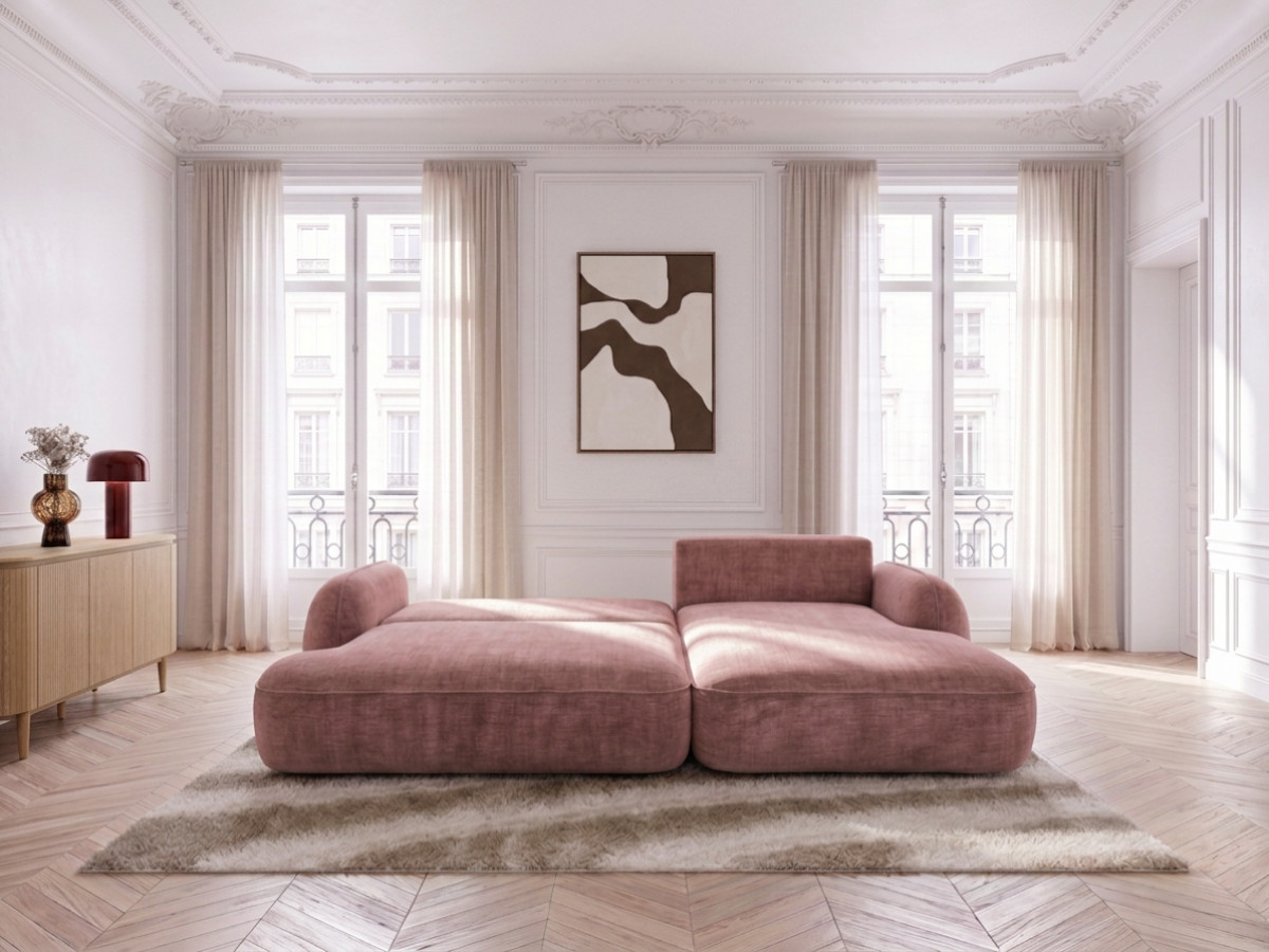 Canapé d'angle convertible CELESTE lisse rose — vue 5
