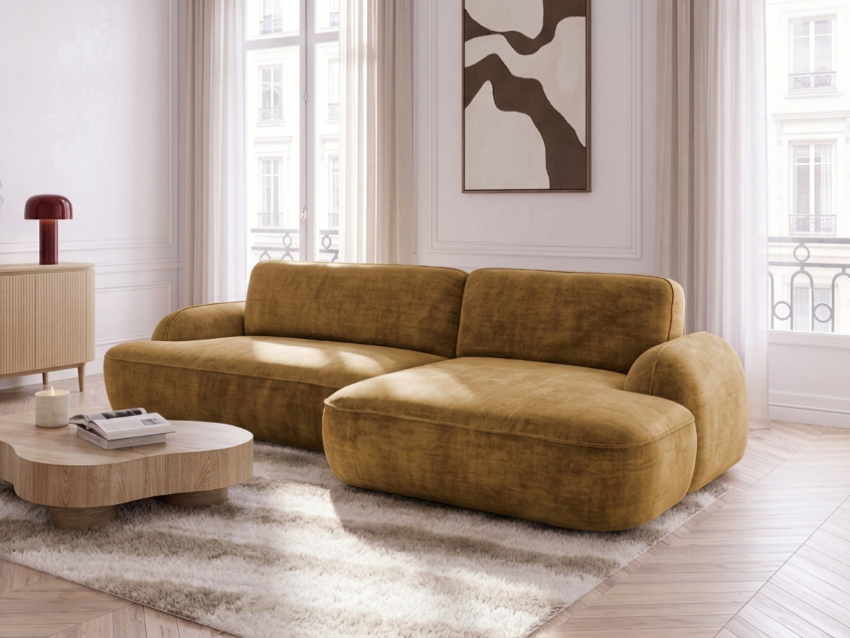 Canapé d'angle convertible CELESTE lisse jaune
