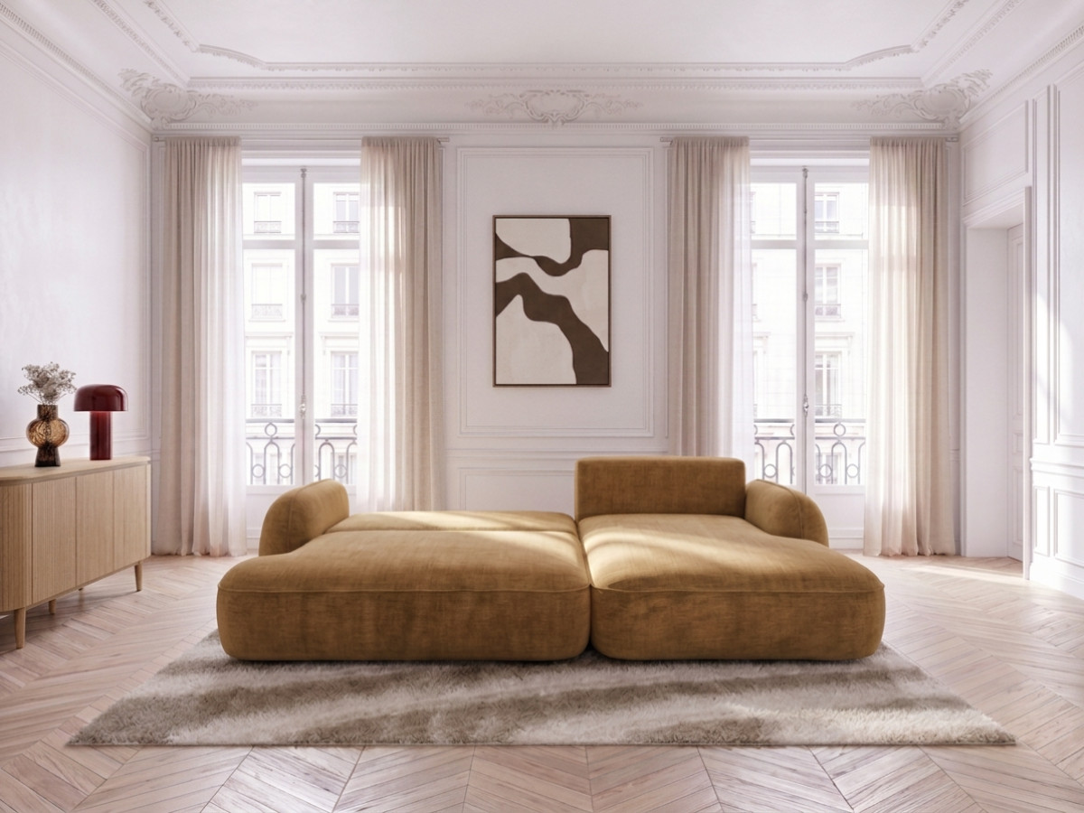 Canapé d'angle convertible CELESTE lisse jaune — vue 5
