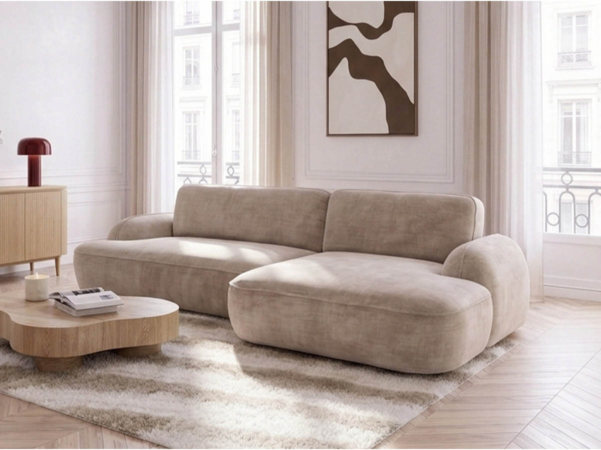 Canapé d'angle convertible CELESTE lisse beige
