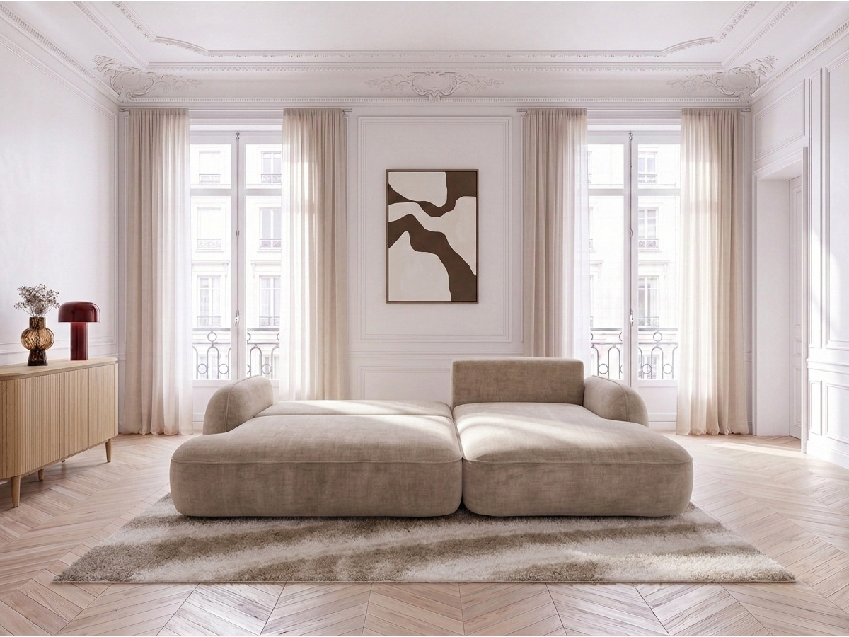 Canapé d'angle convertible CELESTE lisse beige — vue 5