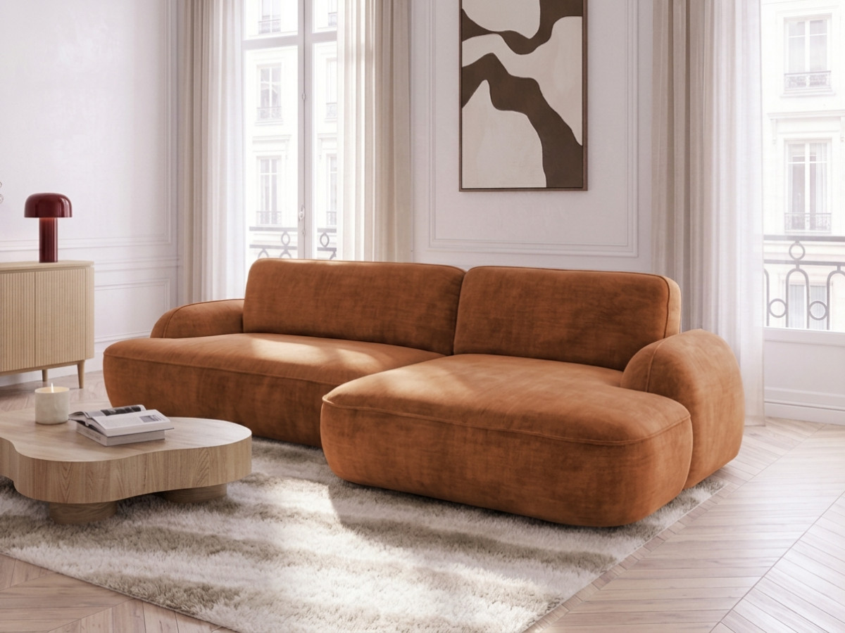 Canapé d'angle convertible CELESTE lisse orange