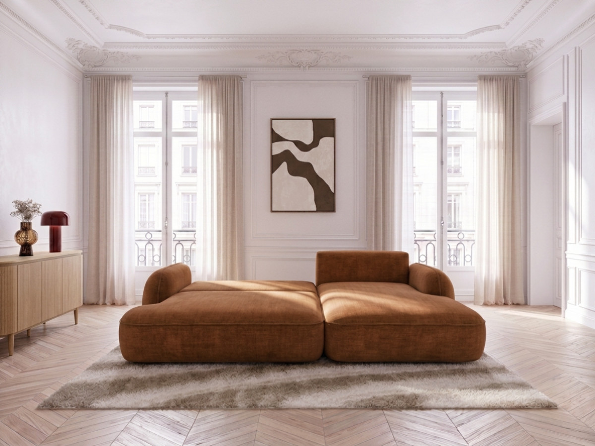 Canapé d'angle convertible CELESTE lisse orange — vue 5