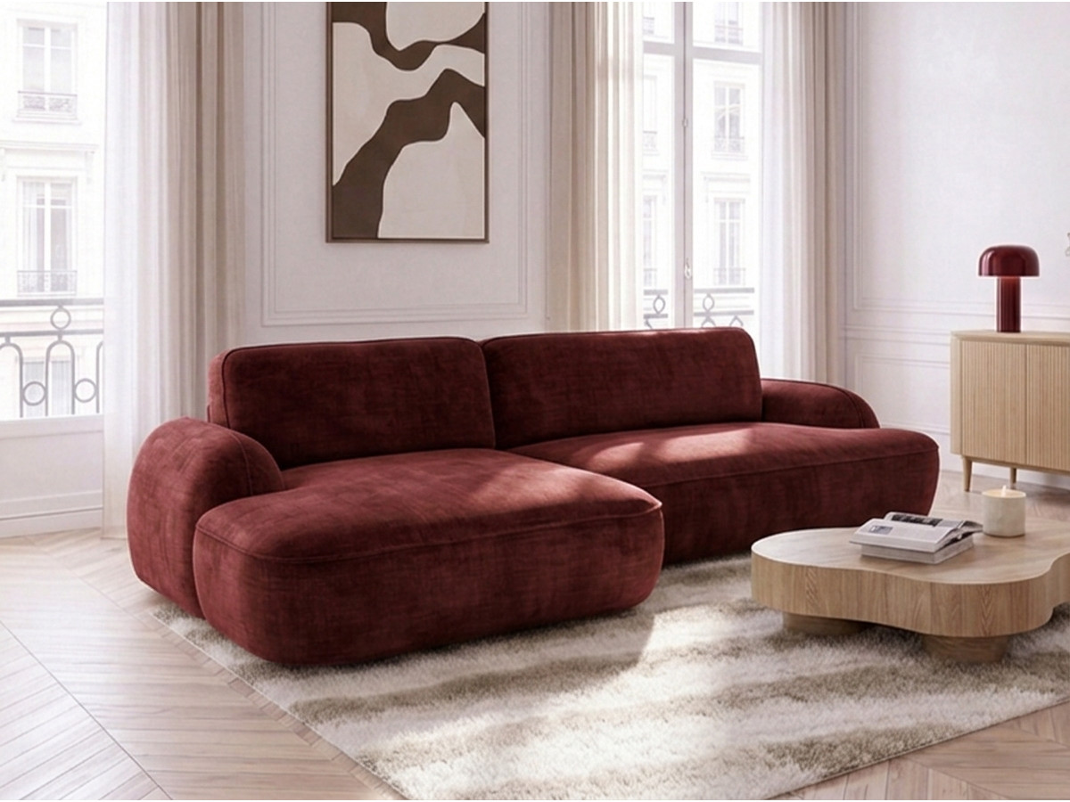 Canapé d'angle convertible CELESTE tissu lisse rouge  angle gauche BOBOCHIC 3 places