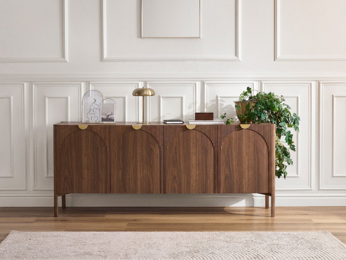 Buffet 4 portes 178 cm LOLA motif arrondi et placage frêne massif