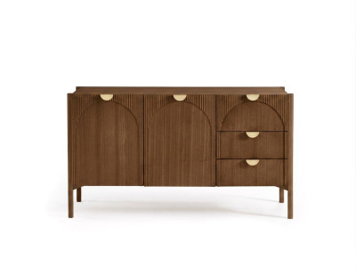 Buffet 2 portes 3 tiroirs 135 cm LOLA motif arrondi et placage frêne massif