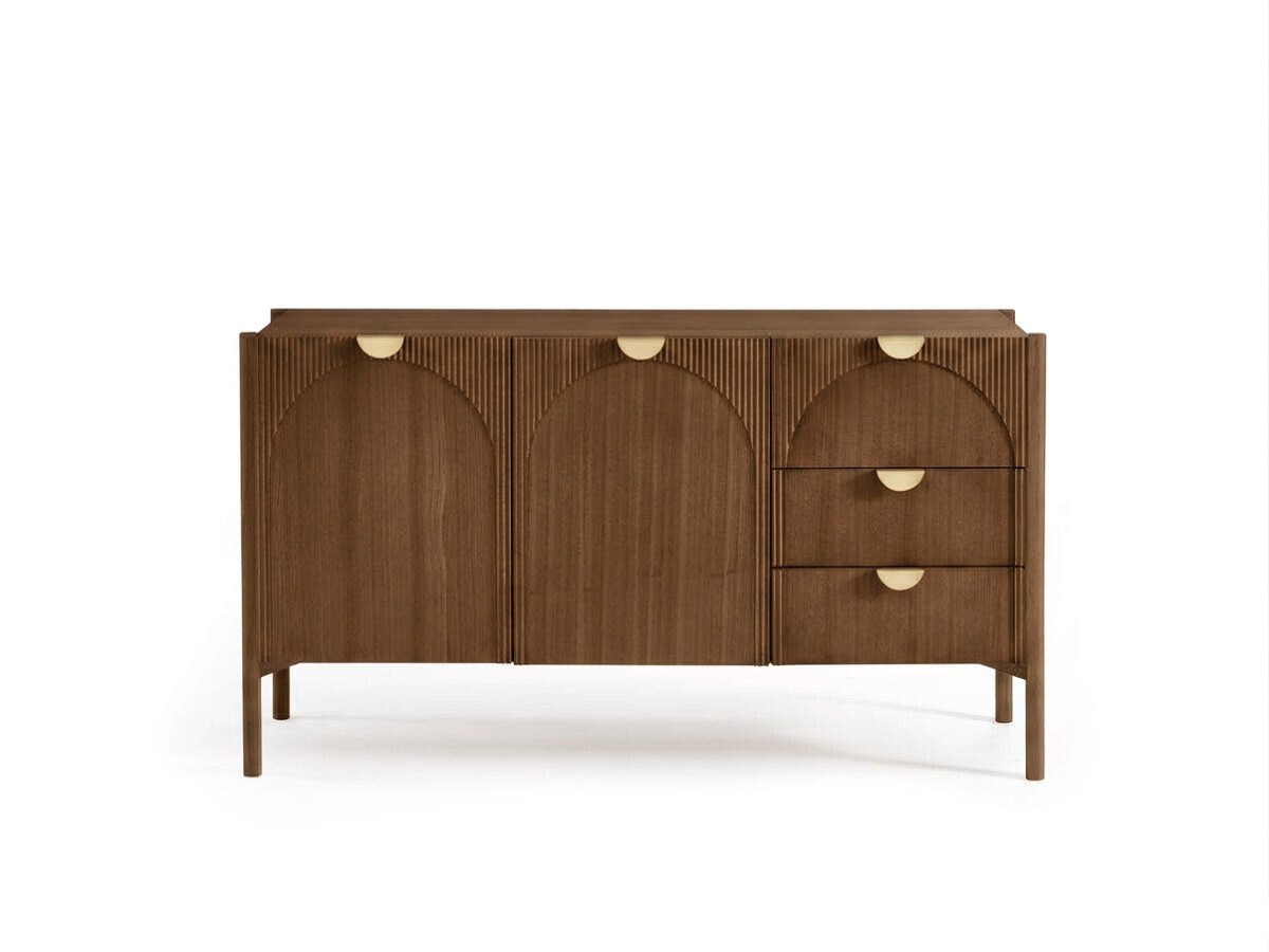 Buffet 2 portes 3 tiroirs 135 cm LOLA motif arrondi et placage frêne massif