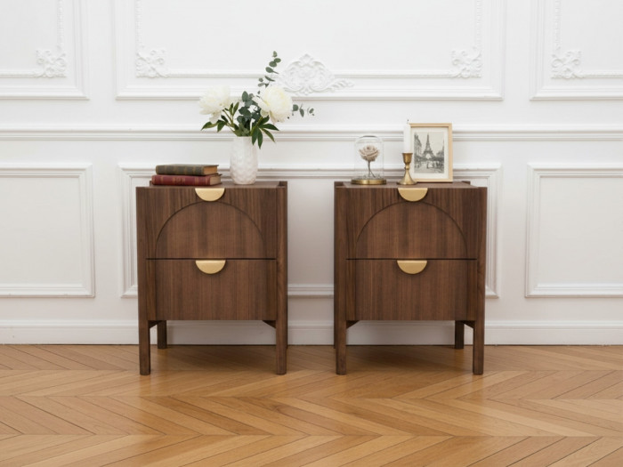 Lot de 2 chevets 2 tiroirs LOLA plaqué frêne