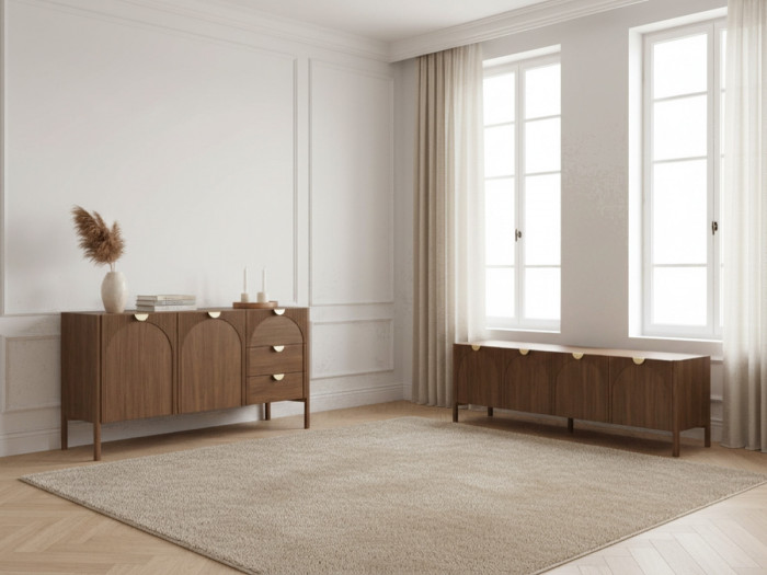 Ensemble LOLA avec buffet 135 cm + meuble TV 178 cm motif arrondi et placage frêne massif