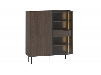Meuble vitrine 2 portes 2 tiroirs H. 136 cm AURORA avec LEDS