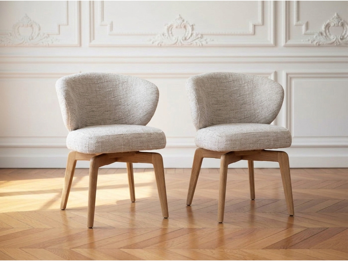 Set van 2 draaistoelen ANNE massief eiken fineer en structuurstof