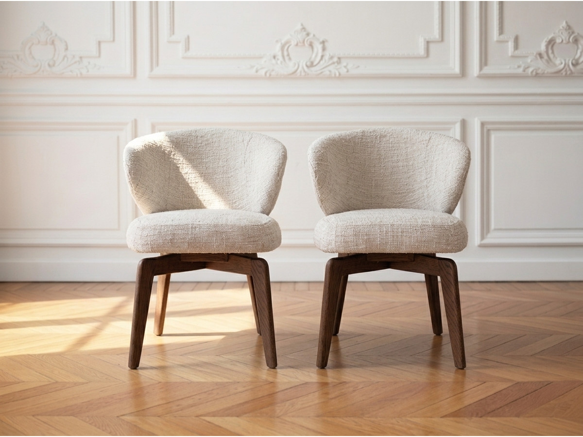 Set van 2 draaistoelen ANNE massief eiken fineer en structuurstof