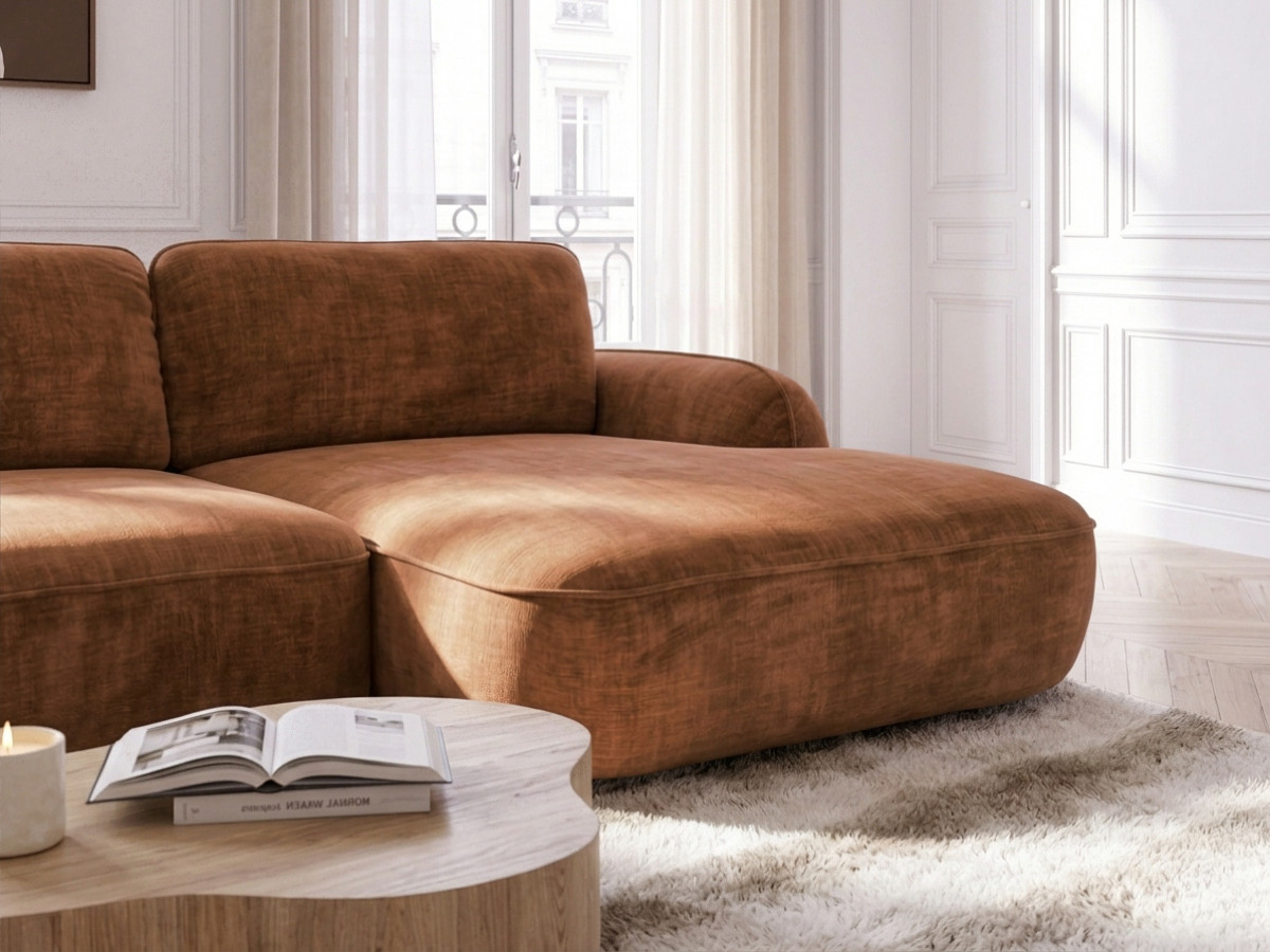 Canapé d'angle convertible CELESTE lisse orange — vue 6