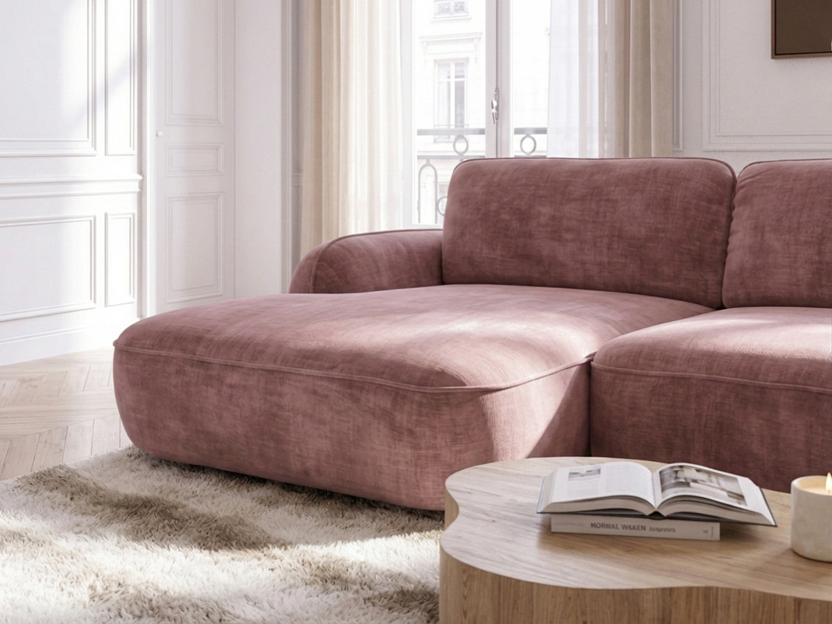 CELESTE hoekbank met slaapfunctie in gladde stof