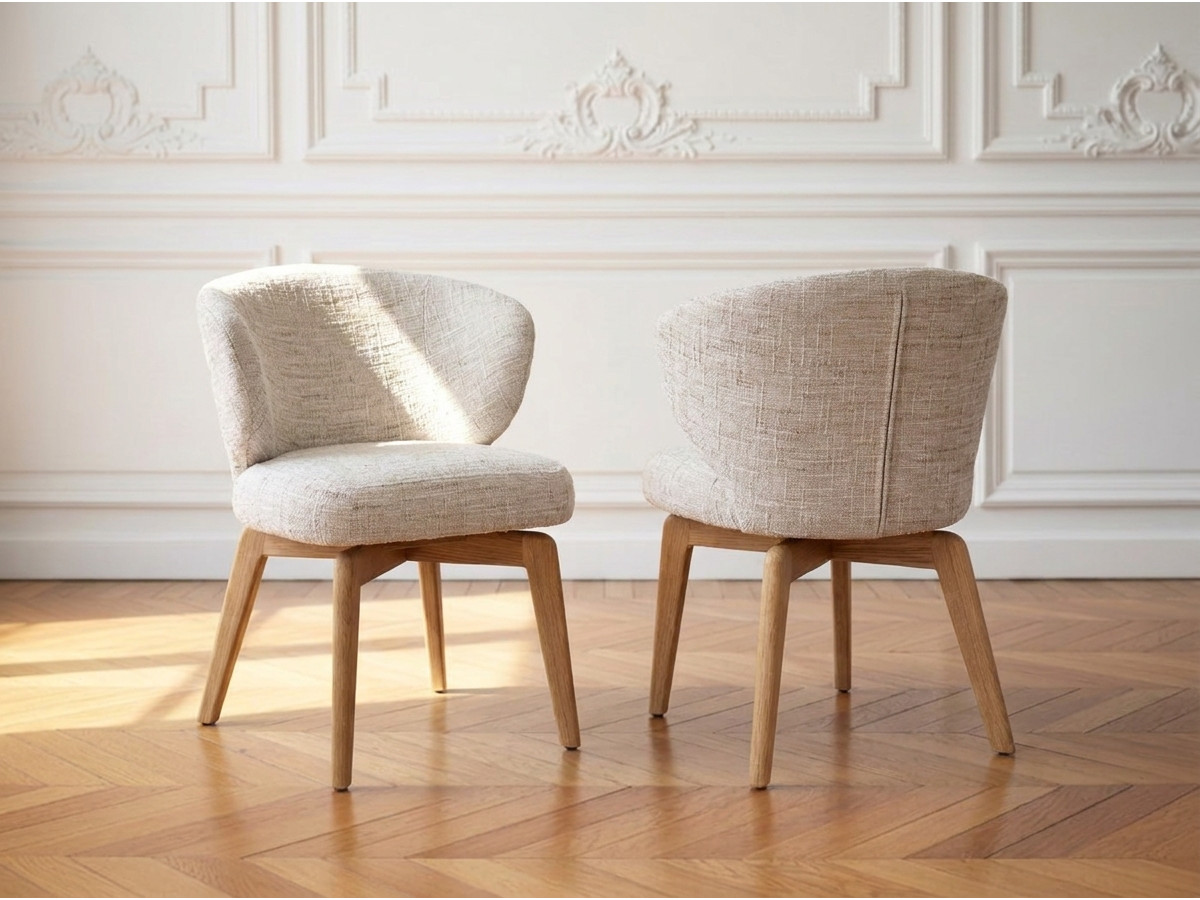 Lot de 2 chaises ANNE placage chêne massif et tissu texturé