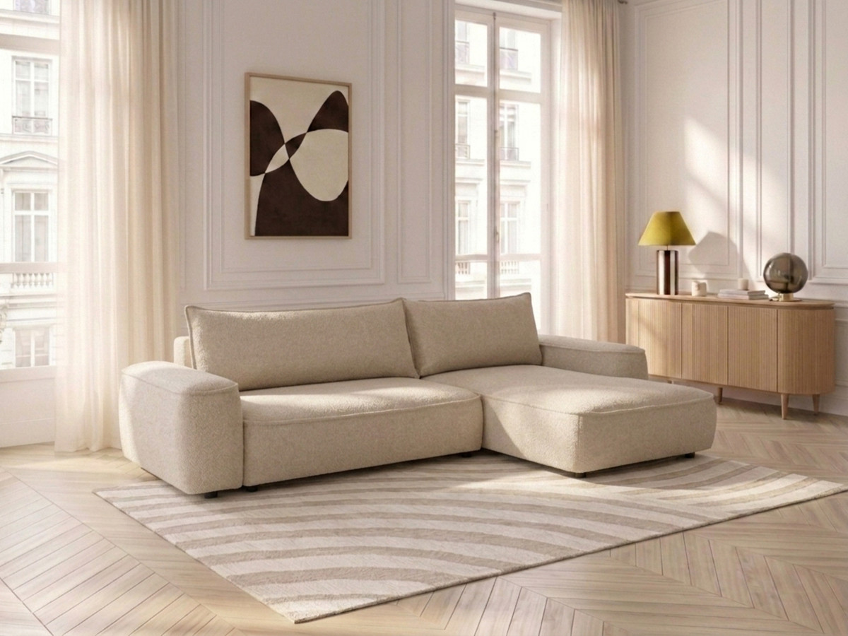 Canapé d'angle réversible convertible HONORE chenille beige — vue 5