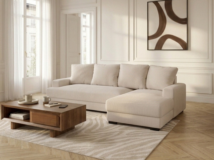 Canapé d'angle convertible coffre CAMPI tissu velours côtelé