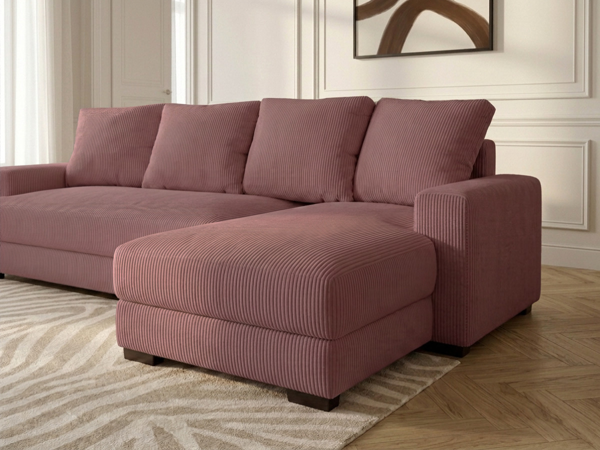 Canapé d'angle convertible coffre CAMPI velours côtelé rose — vue 6