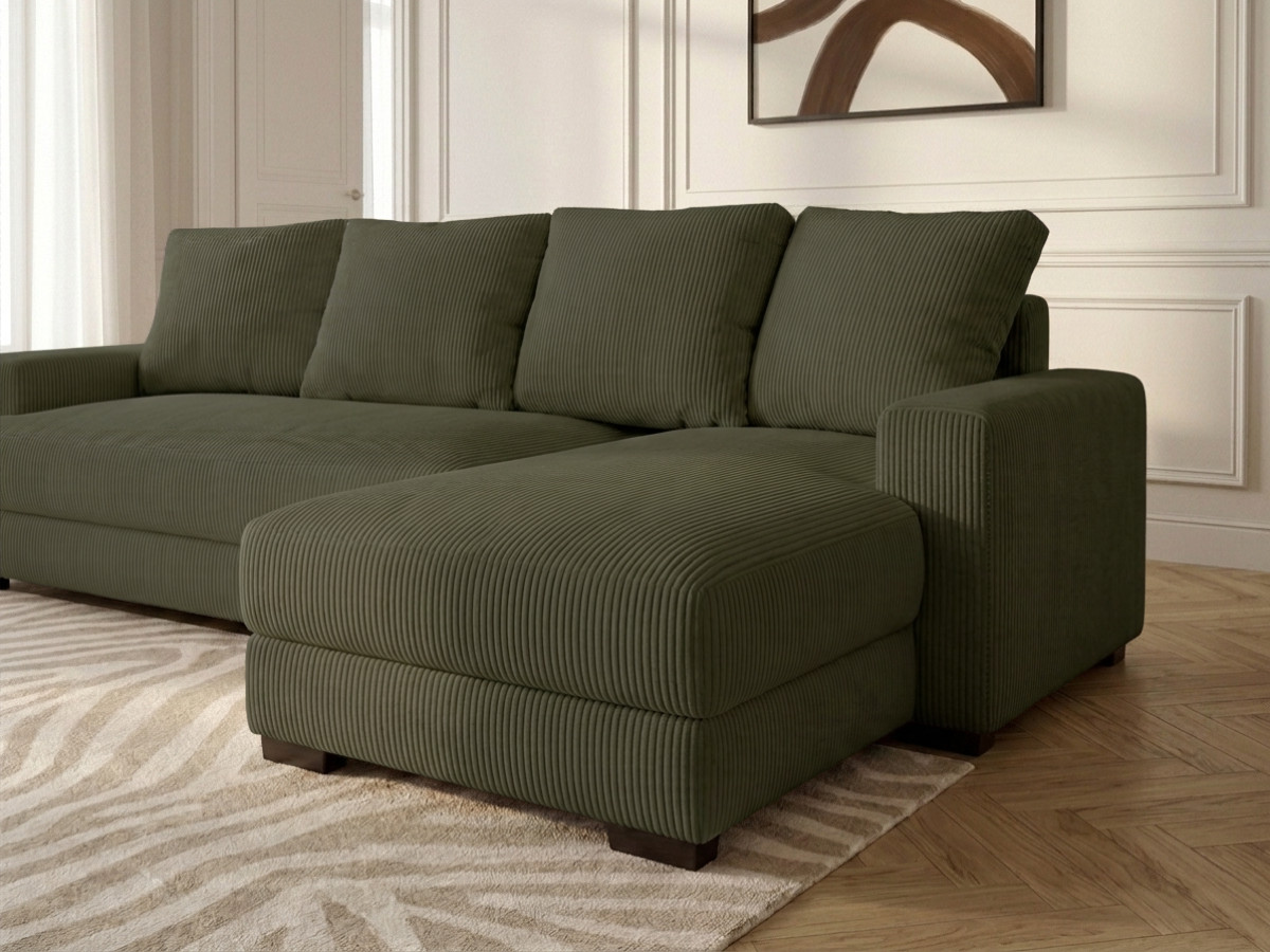 Canapé d'angle convertible coffre CAMPI velours côtelé vert — vue 6
