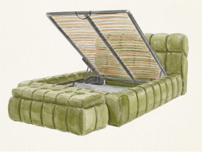 Lit coffre MONT-BLANC + Bout de lit MONT-BLANC tissu velours