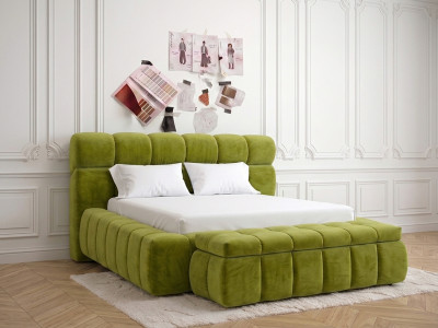 Lit coffre MONT-BLANC + Bout de lit MONT-BLANC tissu velours