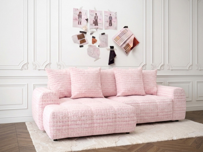 Canapé d'angle convertible coffre ROXELANE tissu tweed