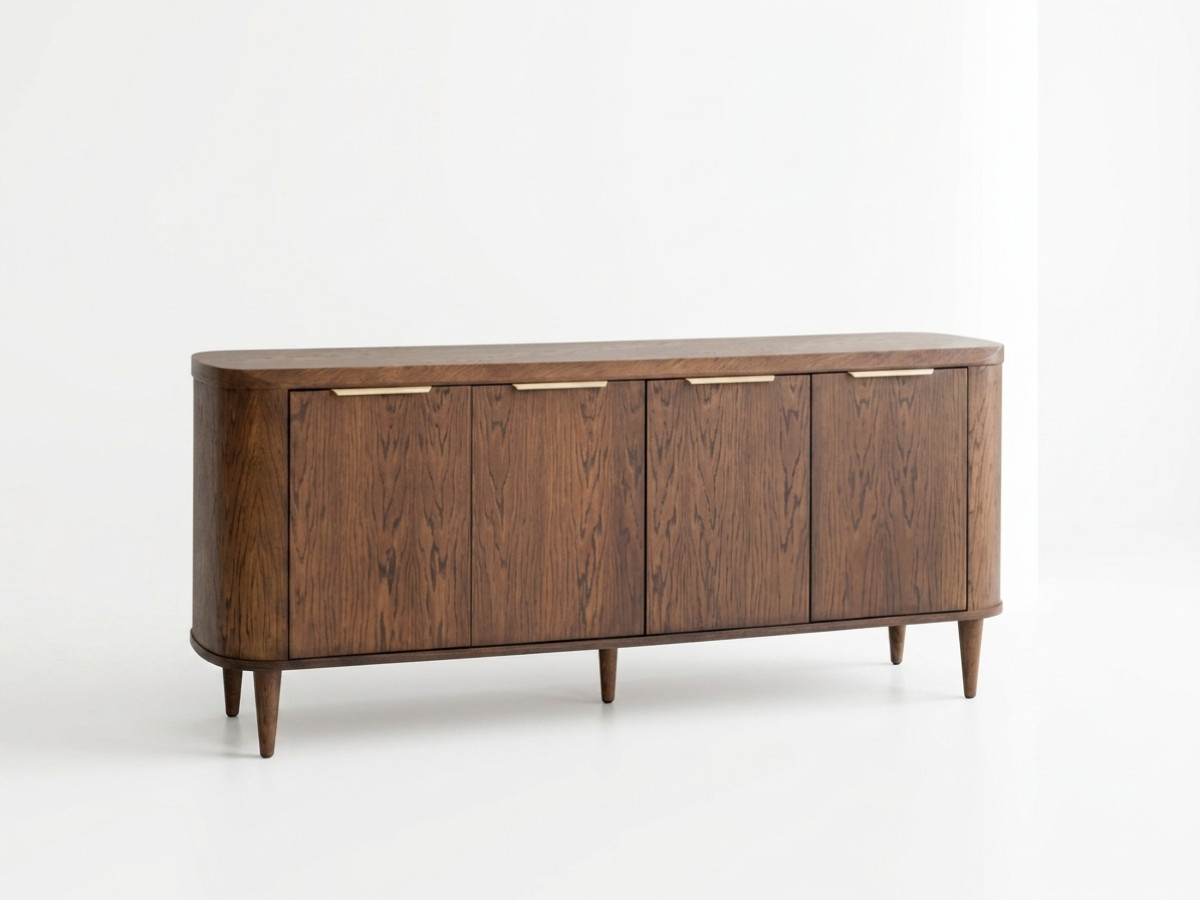 buffet 4 portes 200 cm mazargues placage chêne massif de couleur marron foncé
