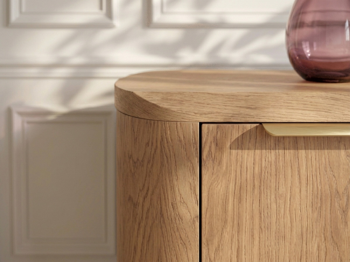 Buffet 4 portes 200 cm MAZARGUES placage chêne massif marron clair — vue 6
