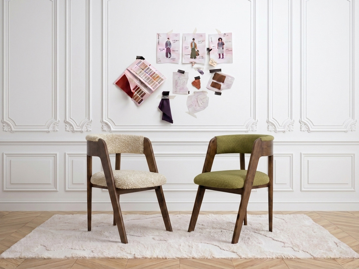 Lot de 2 chaises BASTIDE tissu lisse et tissu bouclette