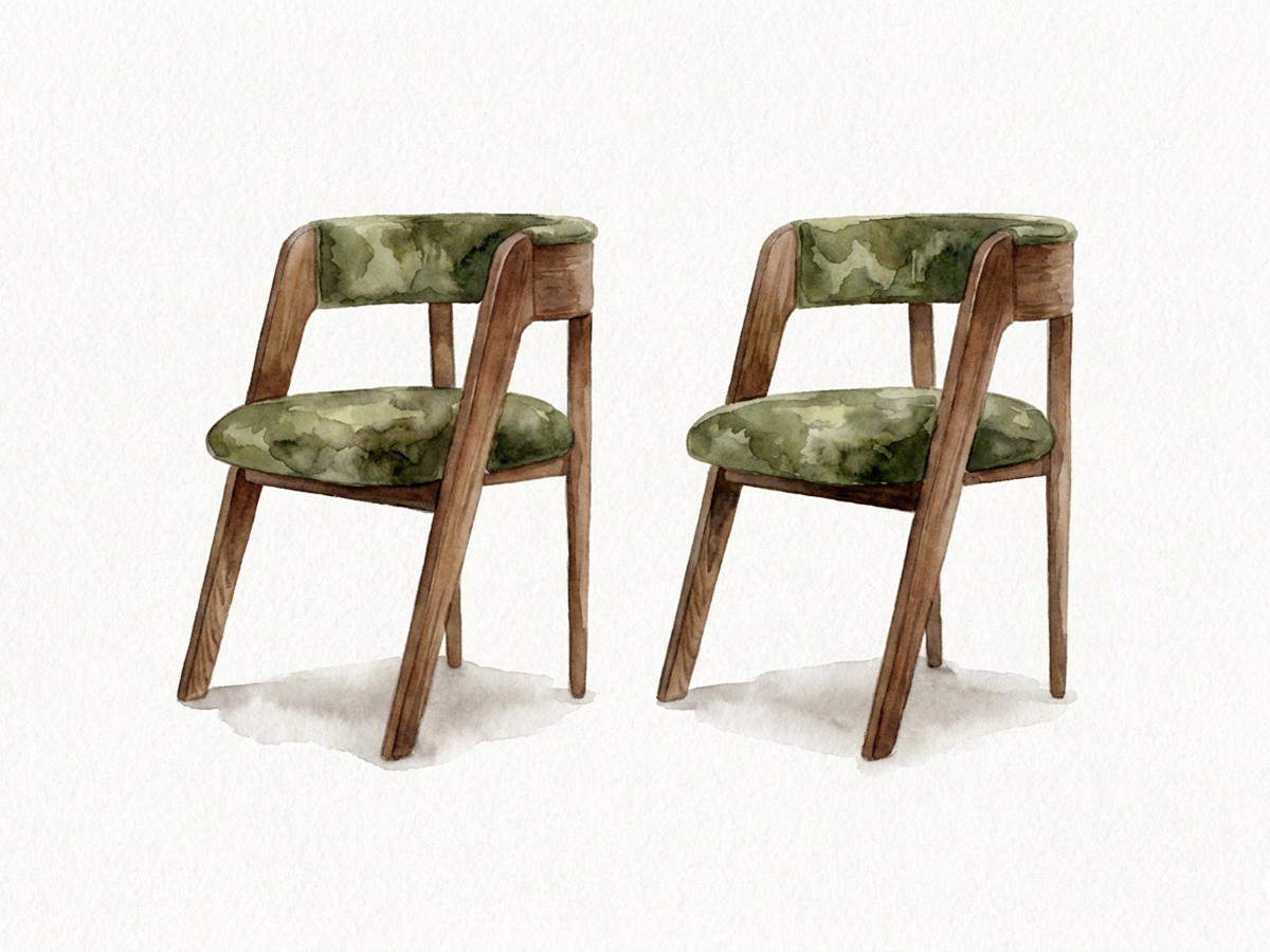 Set van 2 stoelen BASTIDE groen zijdefluweel stof LVMH-huis